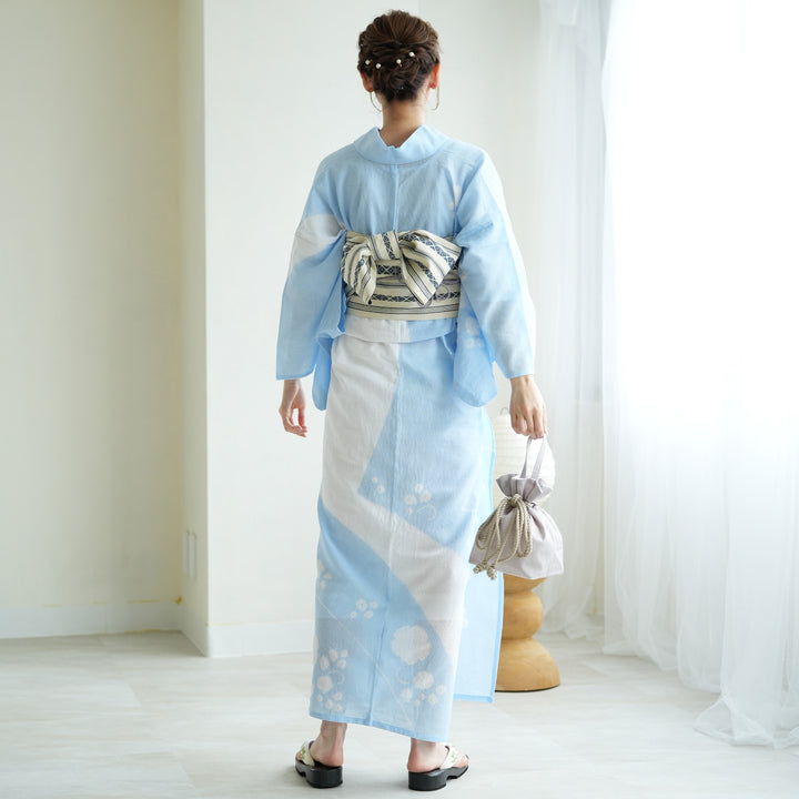 新品未使用タグつき　浴衣　TEIJINカルキュロ　フリーサイズ　ブルー雪花絞り風 新品未使用タグつき 浴衣 TEIJINカルキュロ フリーサイズ ブルー
