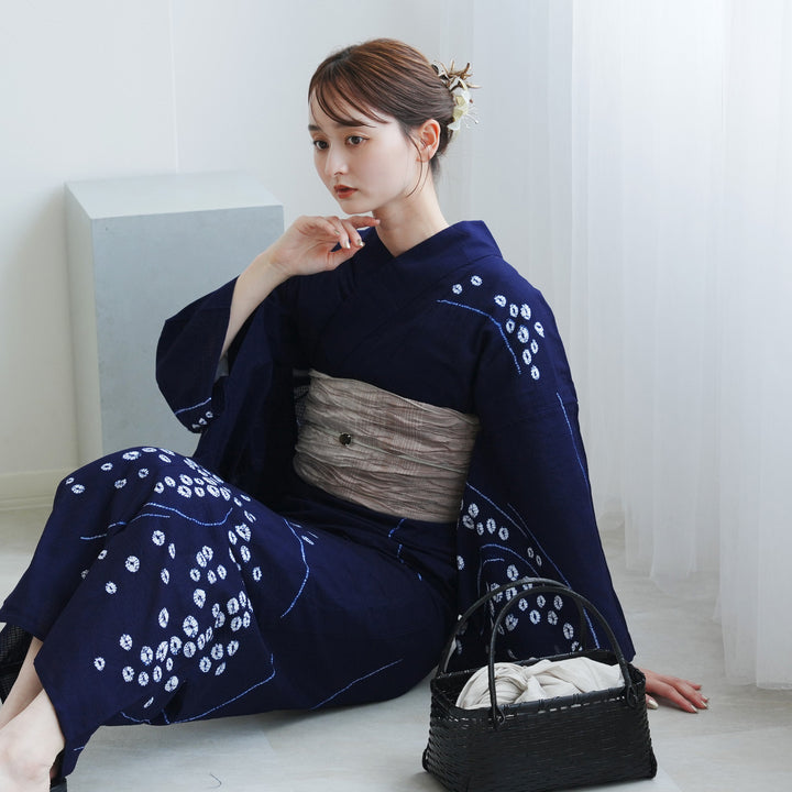 浴衣　綿　楓　鹿の子　流水　着物　065t 浴衣 レディース 単品 お仕立て上がり浴衣 綿絽浴衣「えんむすび