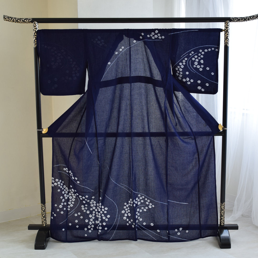 じっつーです❣️ 【着物と帯 時流】T32◆新品 浴衣反物◆東京本染 utatane 京鹿の子絞り/有松染め 浴衣3点セット ( ゆかた・帯