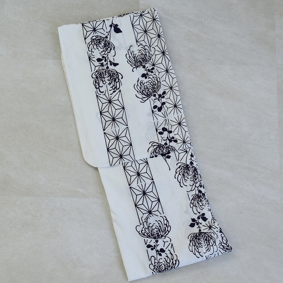 utatane × 注染工房 浴衣3点セット ( ゆかた・帯・下駄 ) 白地に