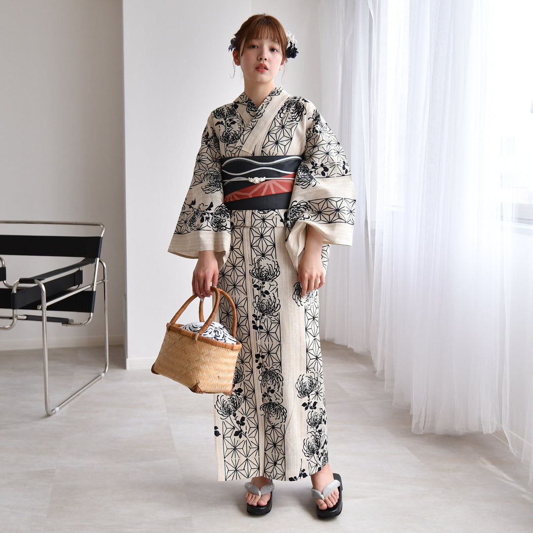 utatane × 注染工房 浴衣3点セット ( ゆかた・帯・下駄 ) 先染め