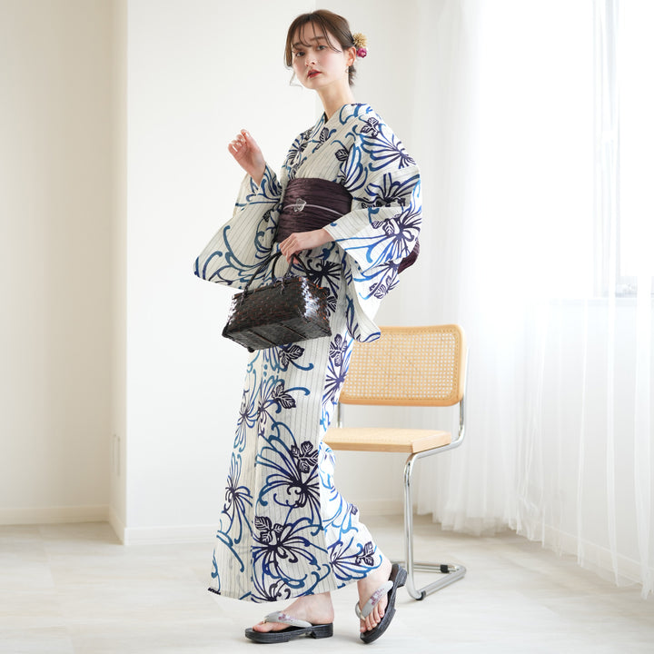 utatane × 注染工房 浴衣3点セット ( ゆかた・帯・下駄 ) 赤坂紬