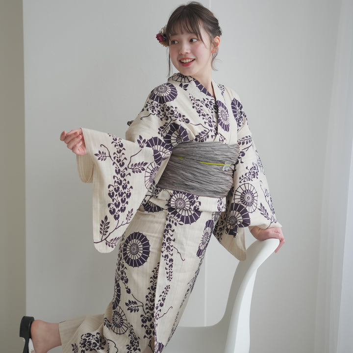 utatane × 注染工房 浴衣3点セット ( ゆかた・帯・下駄 ) 濃紫の