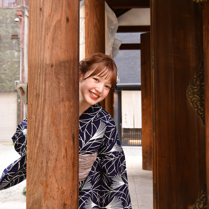 utatane × 注染工房 浴衣3点セット ( ゆかた・帯・下駄 ) 紺地に