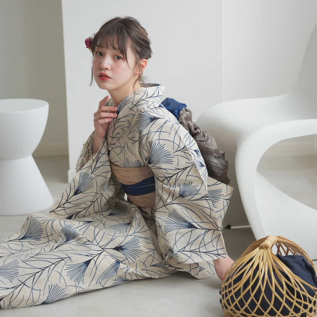 utatane × 注染工房 浴衣3点セット ( ゆかた・帯・下駄 ) すすき