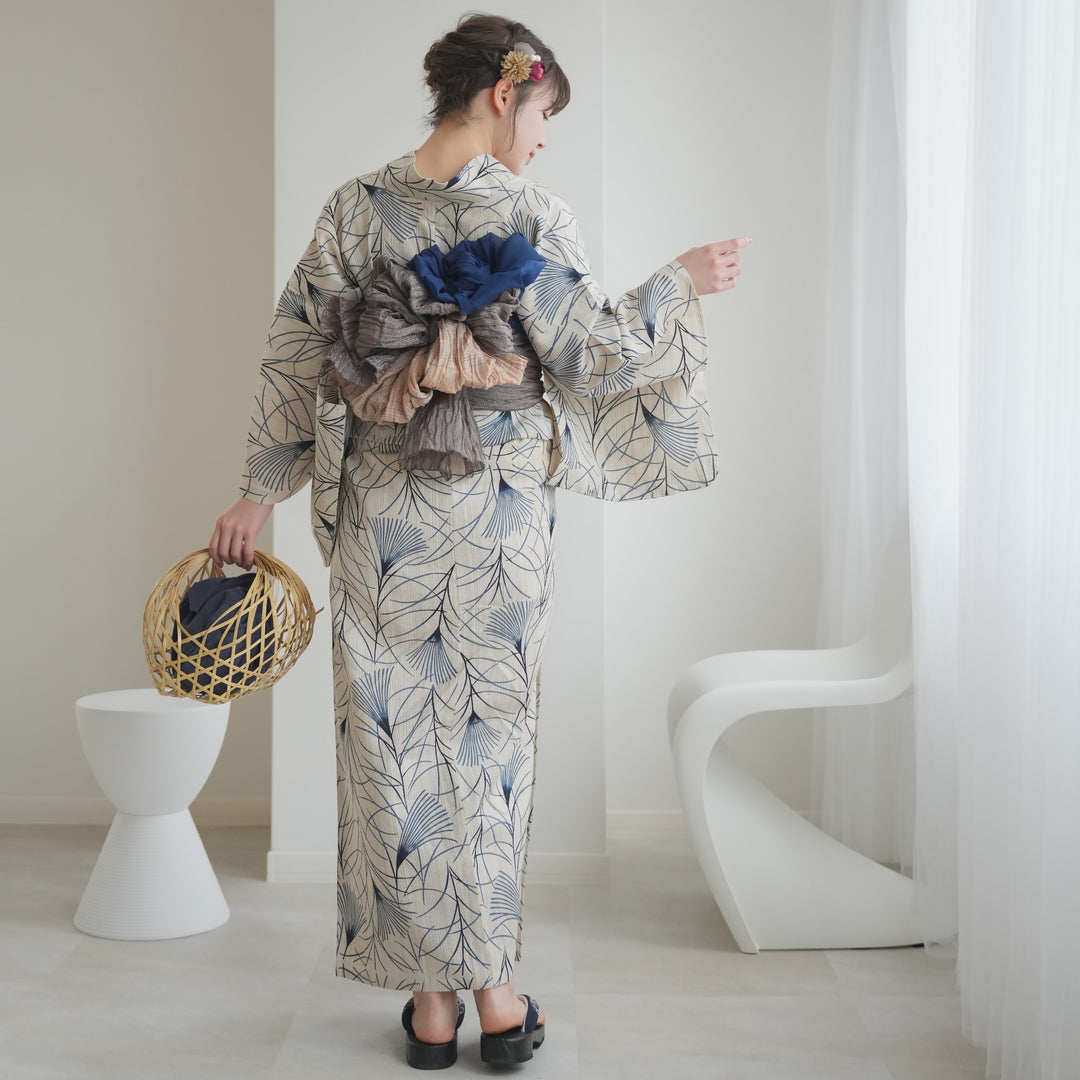 utatane × 注染工房 浴衣3点セット ( ゆかた・帯・下駄 ) すすき