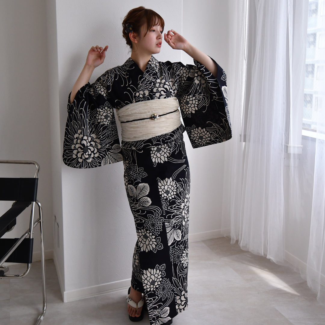 utatane × 注染工房 浴衣3点セット ( ゆかた・帯・下駄 ) 先染め