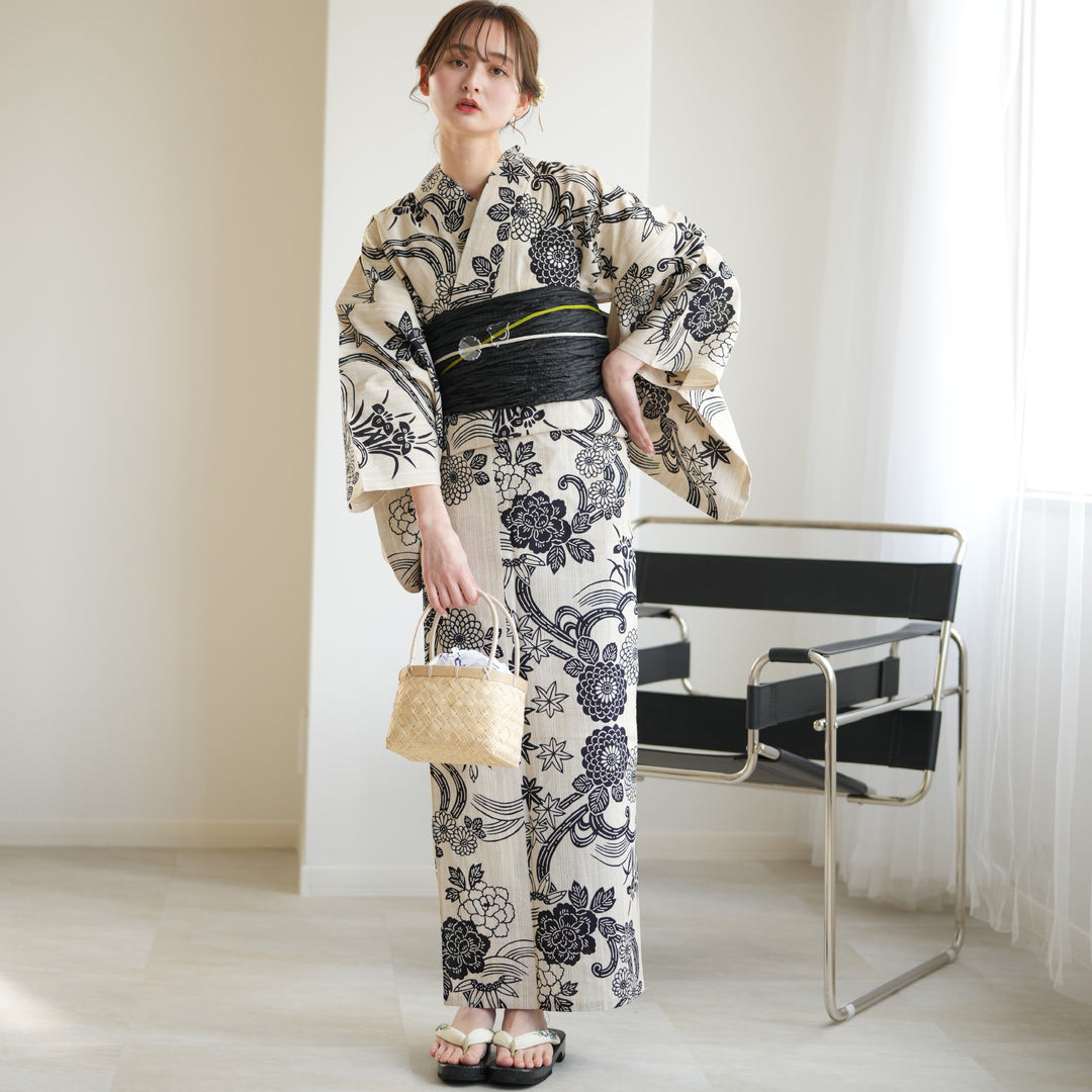 ももん様⭐︎【utatane】浴衣+帯+下駄＋帯締め　新品未使用品 utatane 浴衣 レディース セット 浴衣/帯/下駄 フリーサイズ