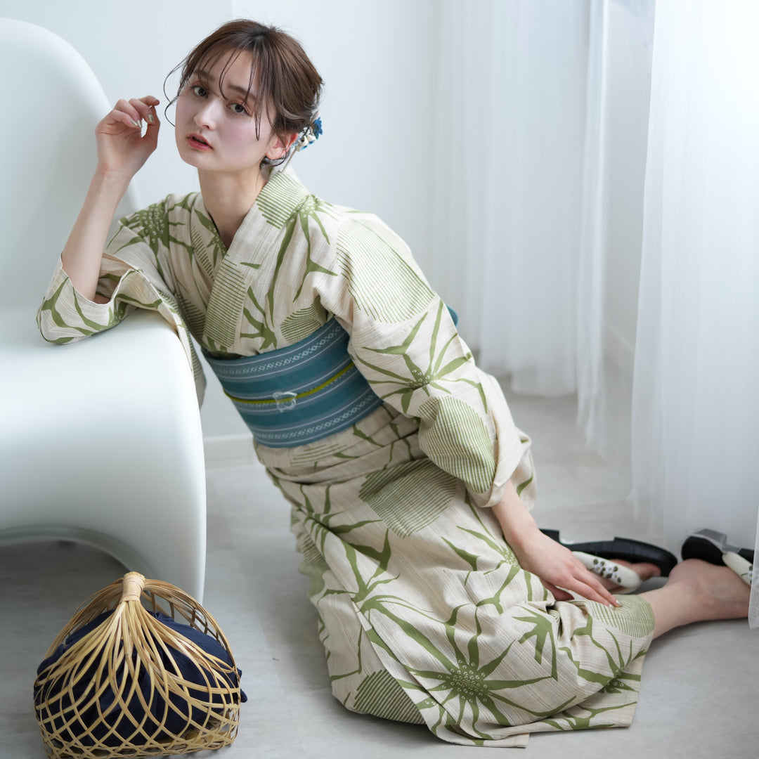 utatane × 注染工房 浴衣3点セット ( ゆかた・帯・下駄 ) 先染め
