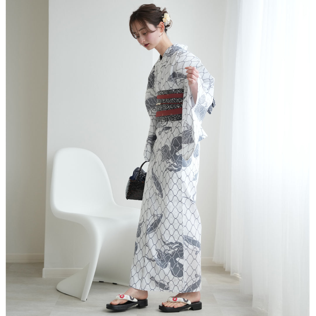 utatane × 注染工房 浴衣3点セット ( ゆかた・帯・下駄 ) きなり
