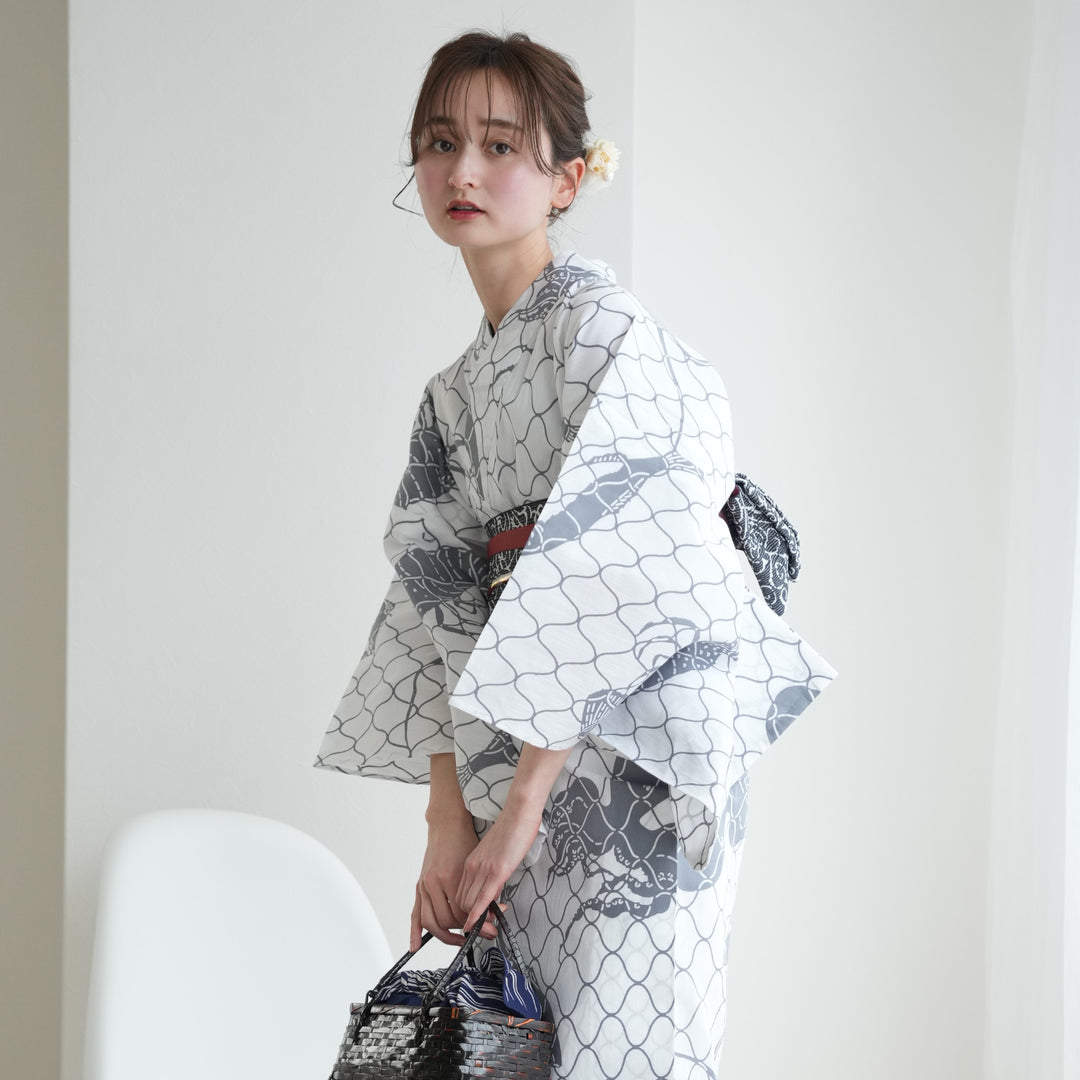 utatane × 注染工房 浴衣3点セット ( ゆかた・帯・下駄 ) きなり