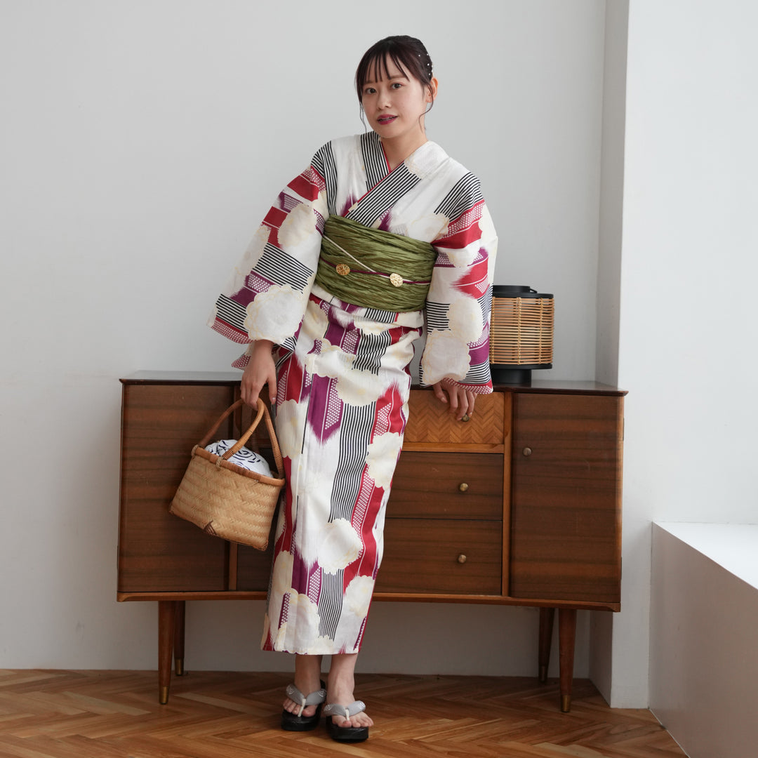 utatane 高級変わり織 浴衣3点セット ( ゆかた・帯・下駄