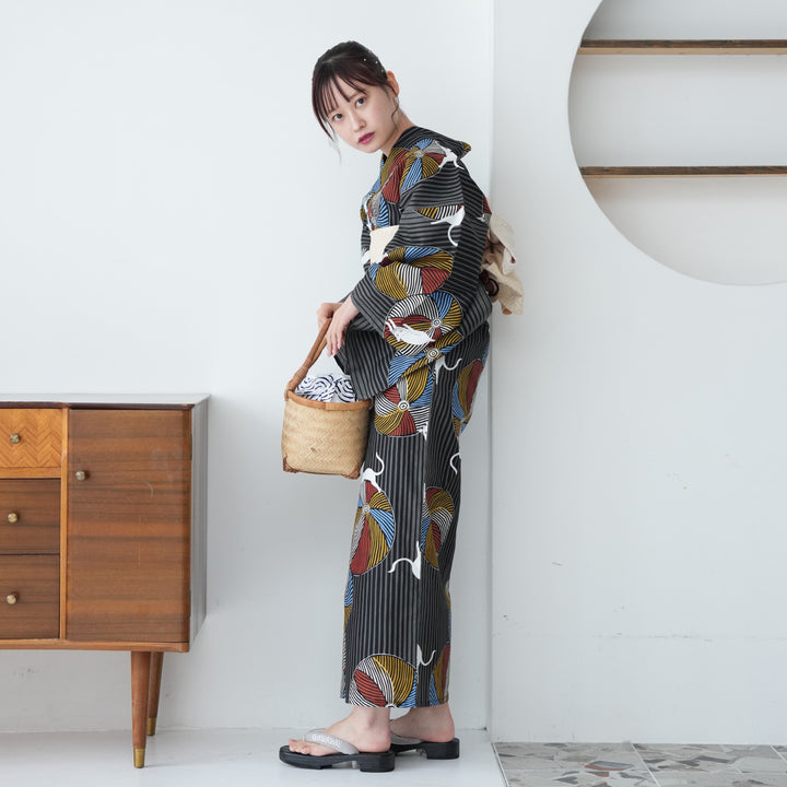 ニコアンティーク 高級変わり織 浴衣3点セット ( ゆかた・帯・下駄