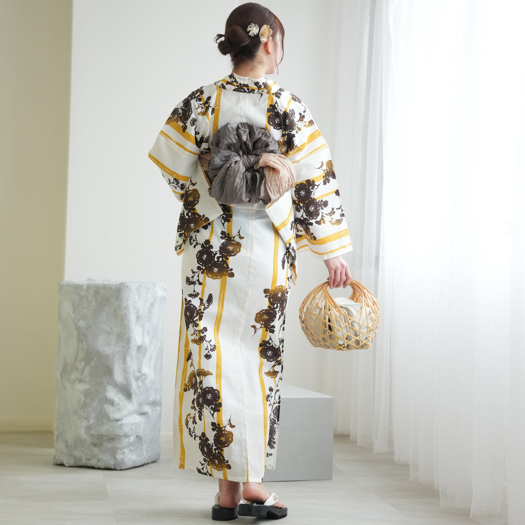 浴衣 ニコアンティーク 高級変わり織 浴衣3点セット 砂色に焦げ茶ぼかしの鵲 浴衣 レディース セット ニコアンティーク 高級変わり織 浴衣3点