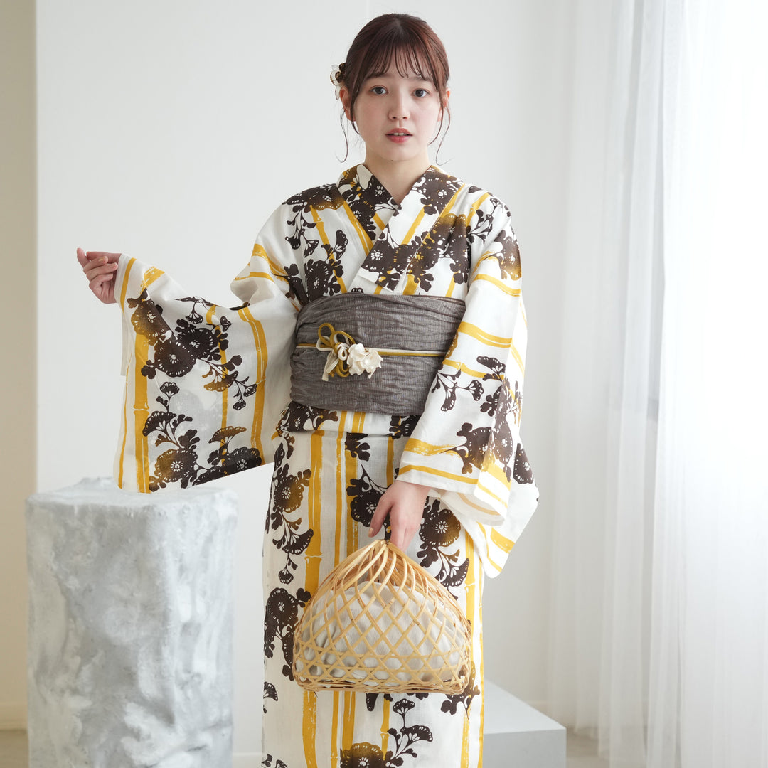 ニコアンティーク 高級変わり織 浴衣3点セット ( ゆかた・帯・下駄