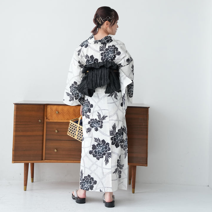 utatane 高級変わり織 浴衣3点セット ( ゆかた・帯・下駄 ) 白地