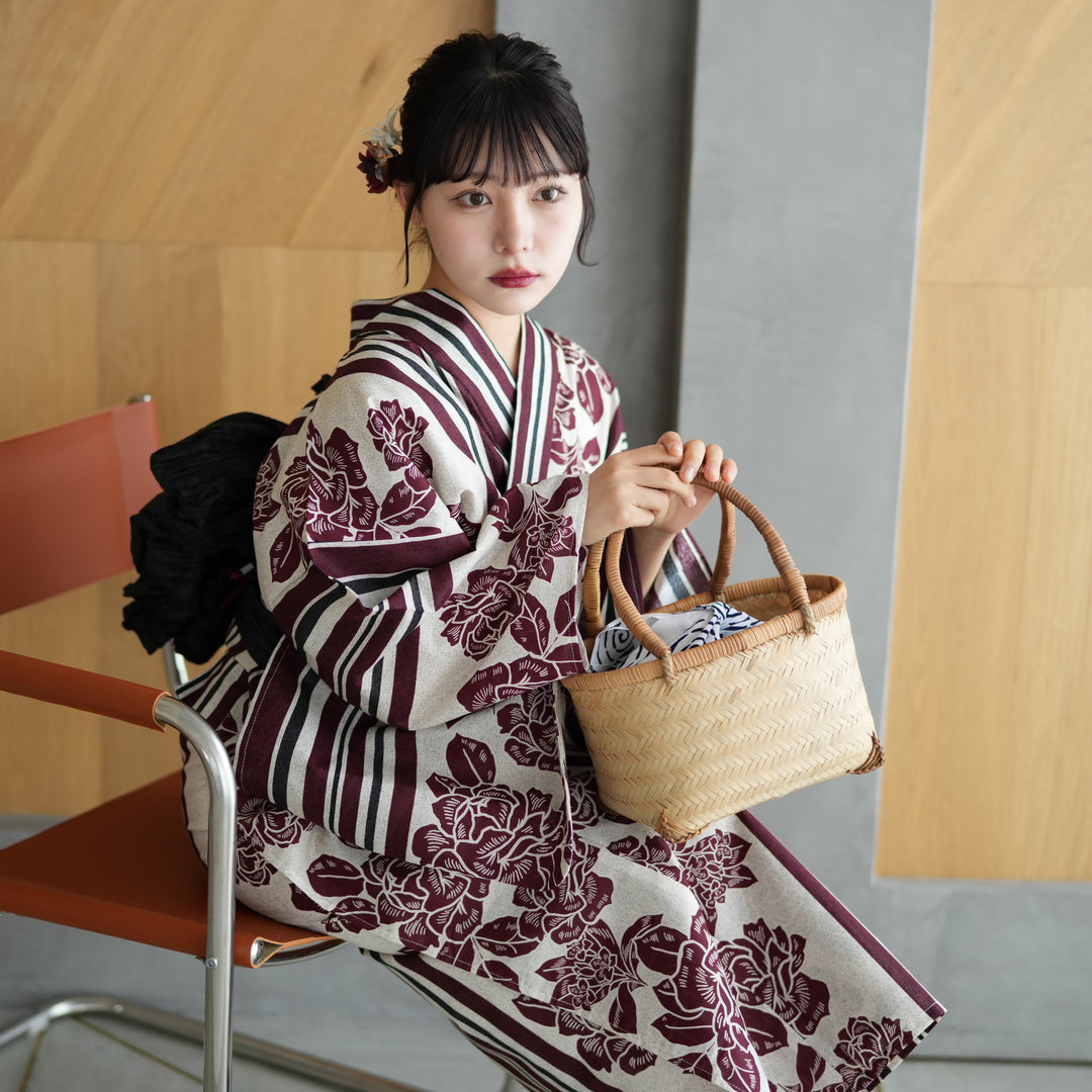 ニコアンティーク 高級変わり織 浴衣3点セット ( ゆかた・帯・下駄