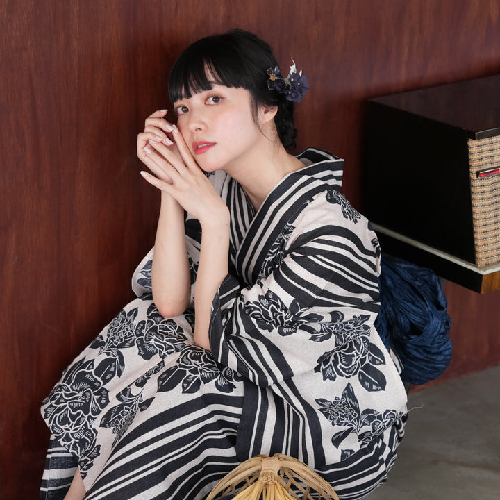 ニコアンティーク 高級変わり織 浴衣3点セット ( ゆかた・帯・下駄 