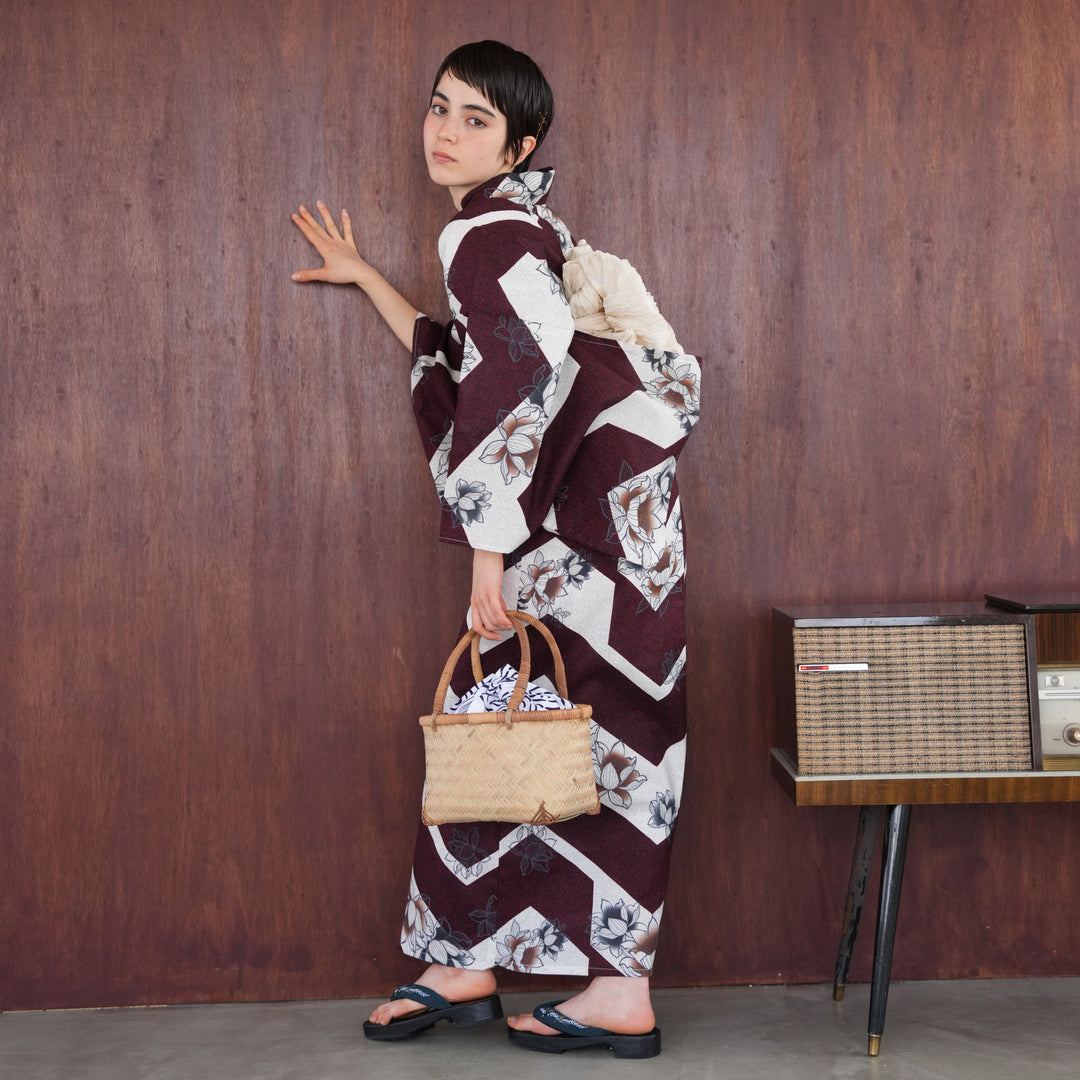 ニコアンティーク 高級変わり織 浴衣3点セット ( ゆかた・帯