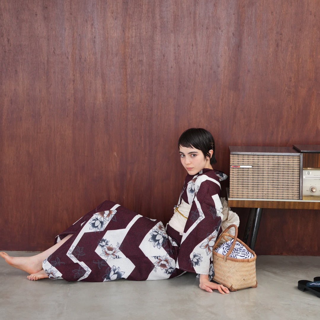 ニコアンティーク 高級変わり織 浴衣3点セット ( ゆかた・帯