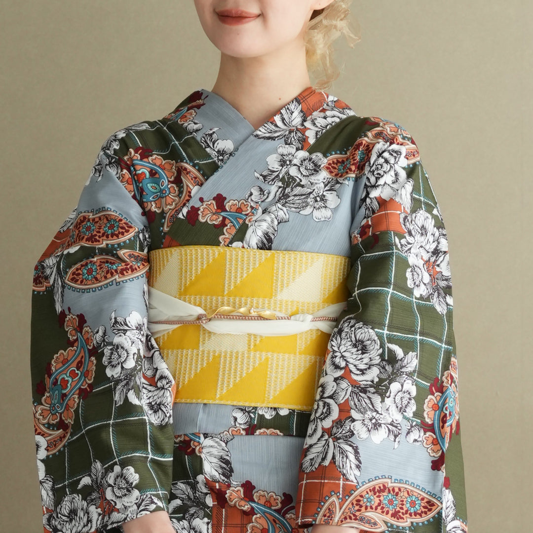 ニコアンティーク 高級変わり織 浴衣3点セット ( ゆかた・帯・下駄  