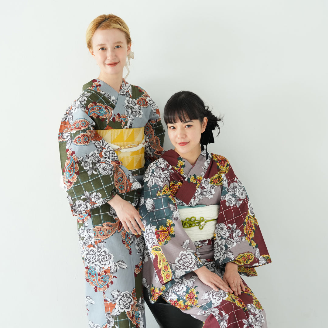 ニコアンティーク 高級変わり織 浴衣3点セット ( ゆかた・帯・下駄  