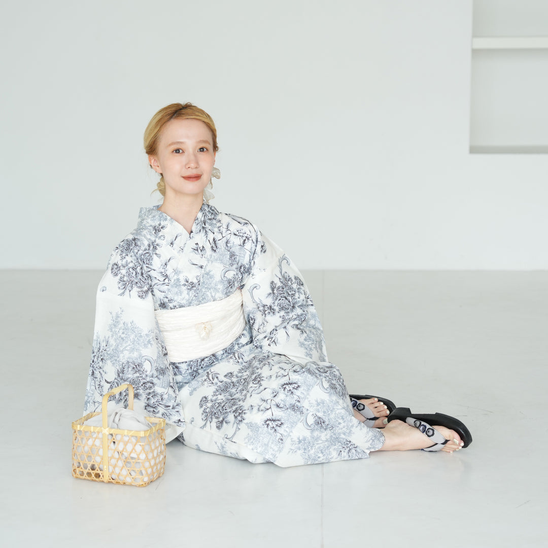 ニコアンティーク 高級変わり織 浴衣3点セット ( ゆかた・帯・下駄  