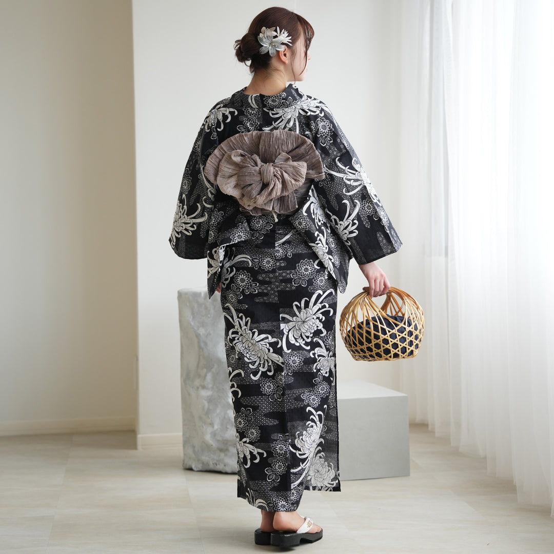 utatane 高級変わり織 浴衣3点セット ( ゆかた・帯・下駄 ) 藍色
