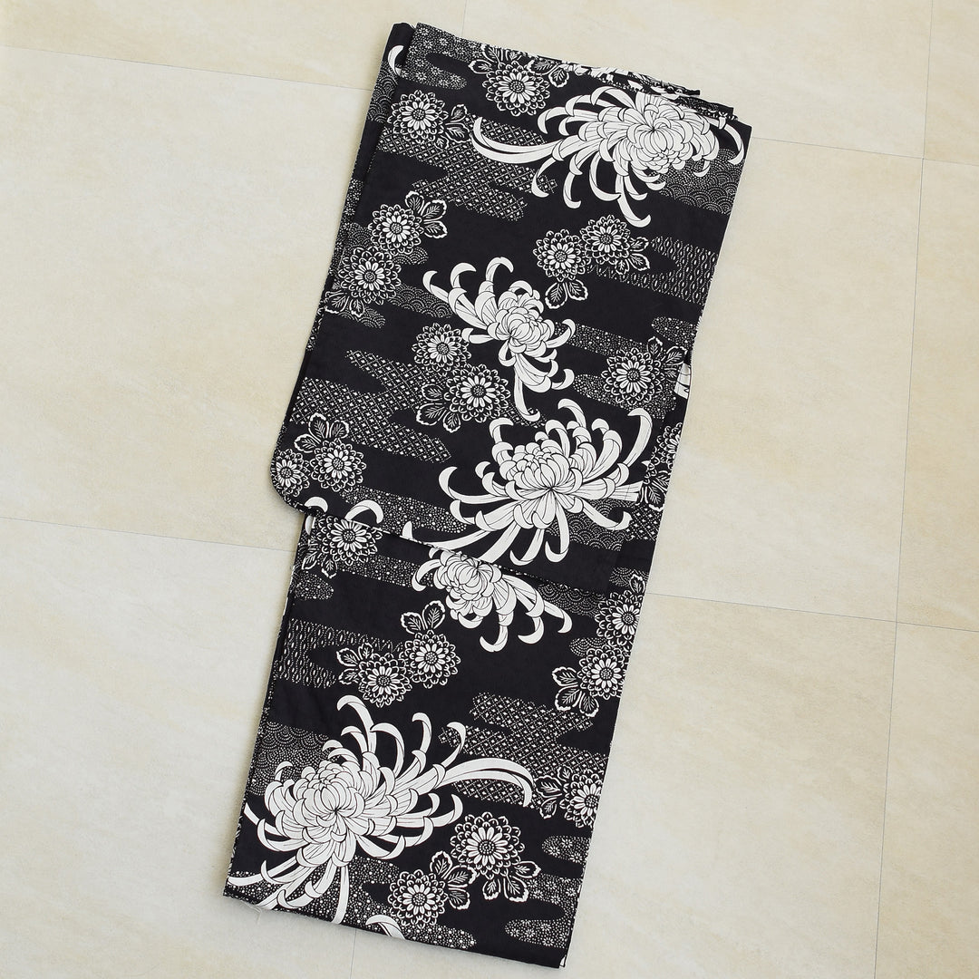 新品未使用【浴衣3点セット】utatane 浴衣・帯・下駄セット 藍色に古典乱菊 楽天市場】【utatane 高級変わり織 浴衣3点セット 藍色に古典