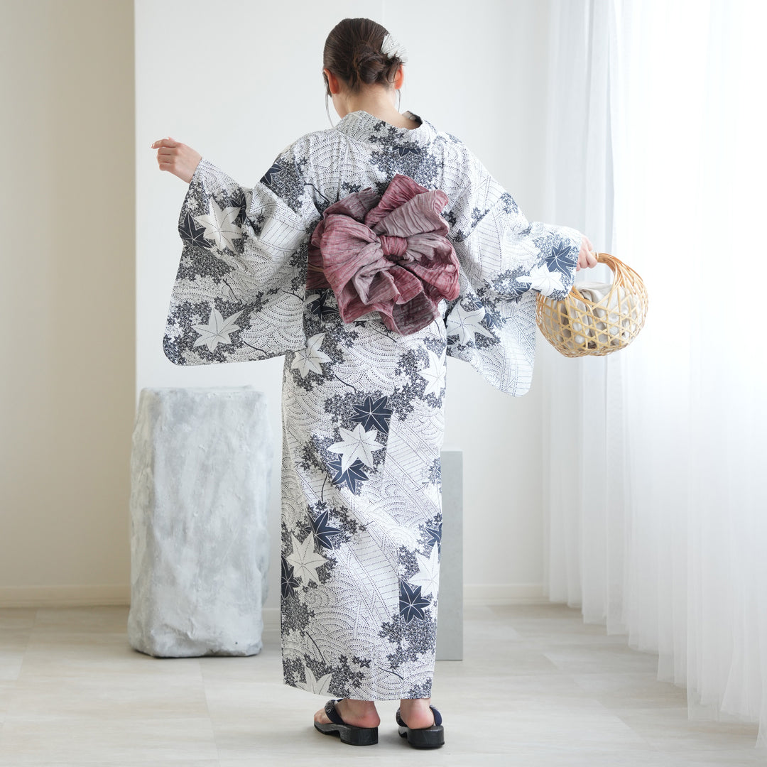 utatane 高級変わり織 浴衣3点セット ( ゆかた・帯・下駄 ) 白地