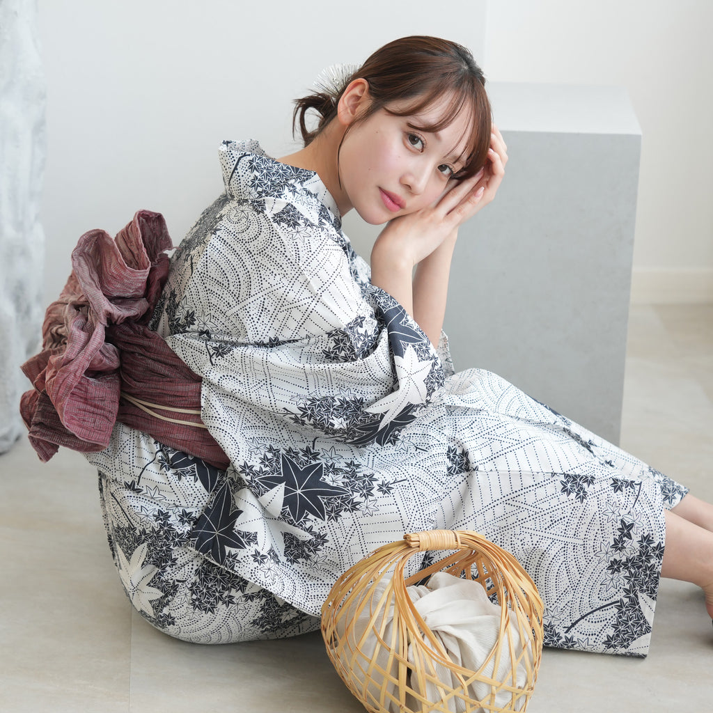 utatane 高級変わり織 浴衣3点セット ( ゆかた・帯・下駄 ) 白地