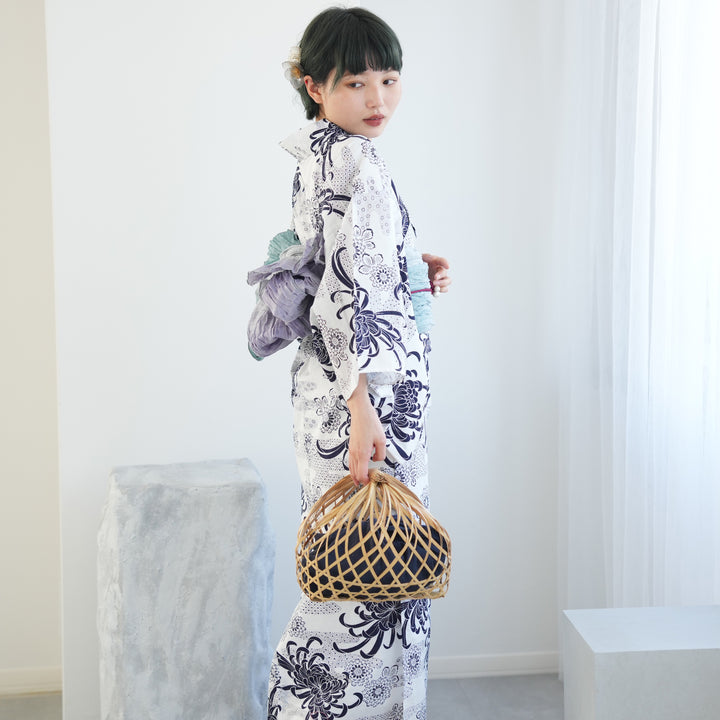 utatane 高級変わり織 浴衣3点セット ( ゆかた・帯・下駄 ) 白地