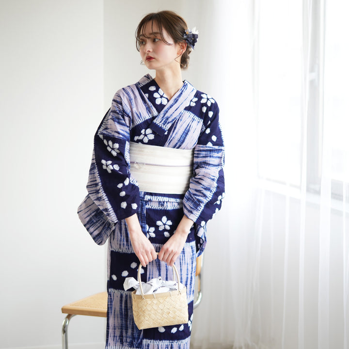 utatane 有松絞り 浴衣3点セット ( ゆかた・帯・下駄 ) 彩綿絽