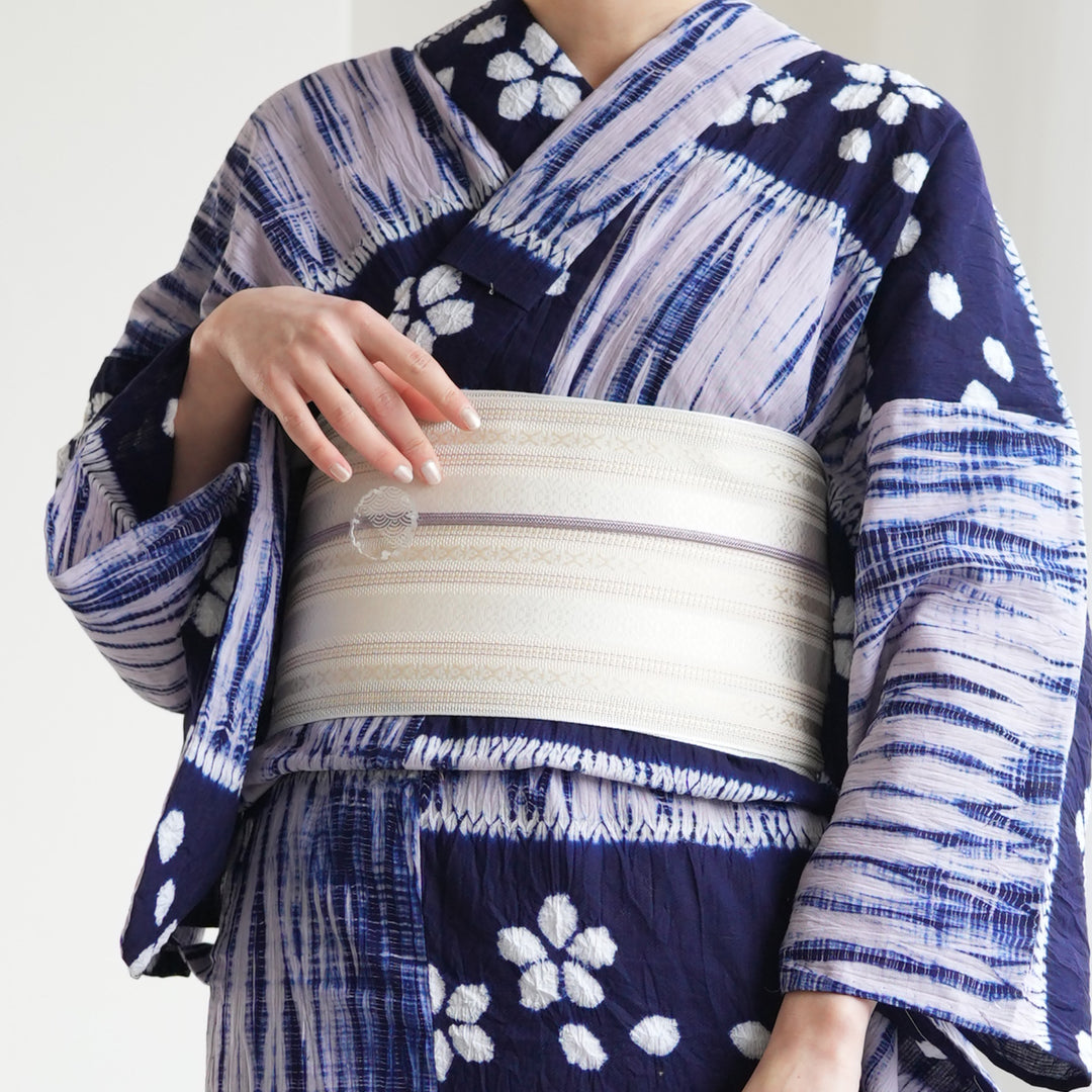 しつけ付き　有松絞り　浴衣　淡い水色 utatane｜utatane 有松絞り 浴衣3点セット 淡藤色に遊ぶ亀