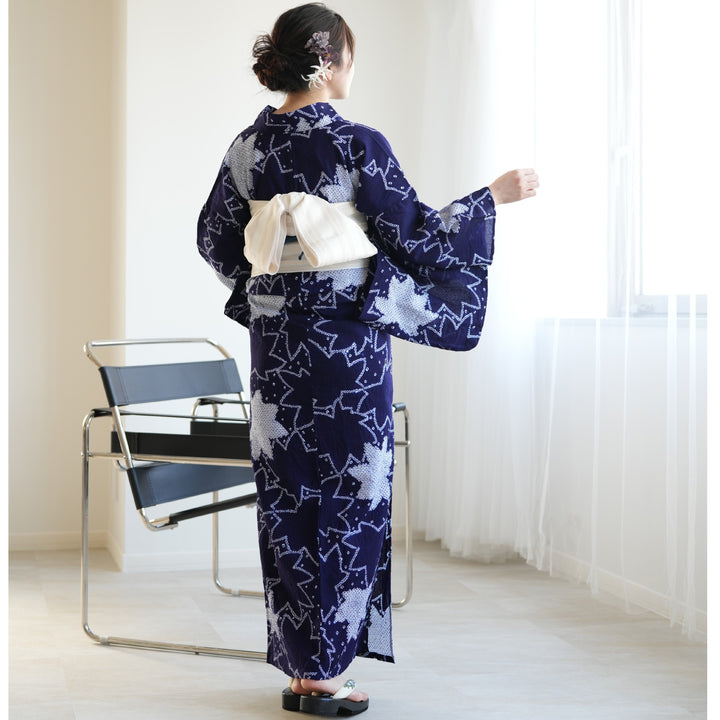 有松絞り 浴衣 utatane utatane 有松絞り 浴衣3点セット ( ゆかた・帯・下駄 ) 藍色に