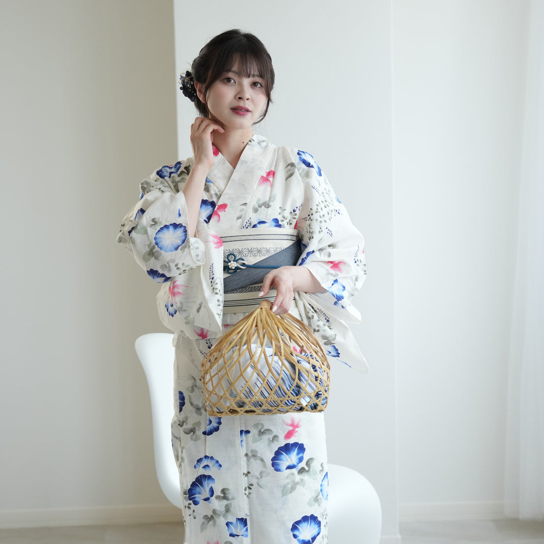 Mizutamaページ未使用　utataneクリームに朝顔金魚浴衣帯セット Mizutama様専用ページ未使用 utataneクリームに朝顔金魚浴衣帯
