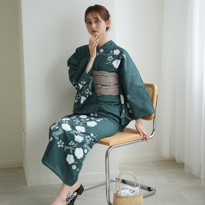 utatane 有松絞り 浴衣3点セット ( ゆかた・帯・下駄 ) びろうど