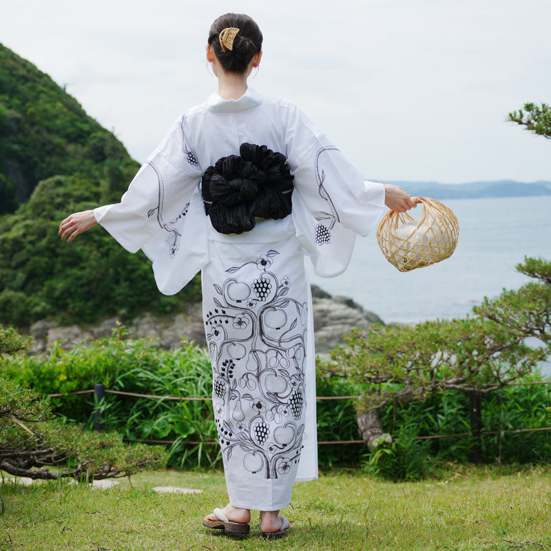 絵羽浴衣3点セット（浴衣/帯/下駄） utatane×Kuovi（クオヴィ） ゆかた フリーサイズ（身長155-165cm）オーチャード（ORCHARD）ホワイト（5010254711）