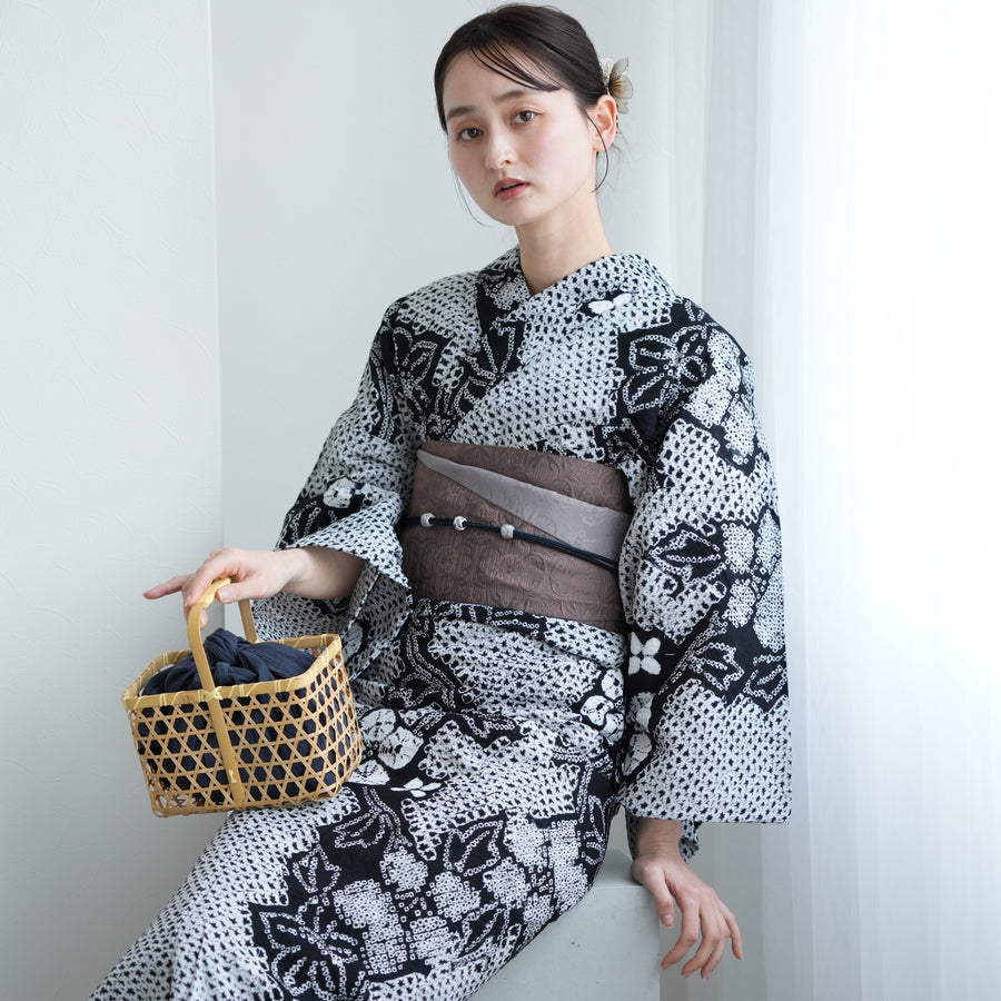 utatane 有松絞り 浴衣3点セット ( ゆかた・帯・下駄 ) 藍色に