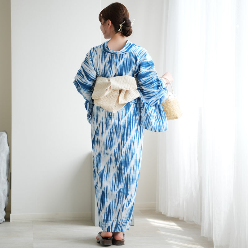 【 utatane 有松絞り 浴衣3点セット ( ゆかた・帯・下駄 ) 絞り 久野浩彬/ 絞り染 久野浩彬　嵐絞り】フリーサイズ　極み 伝統工芸 日本製 国内縫製 手縫い併用  （5010258711）