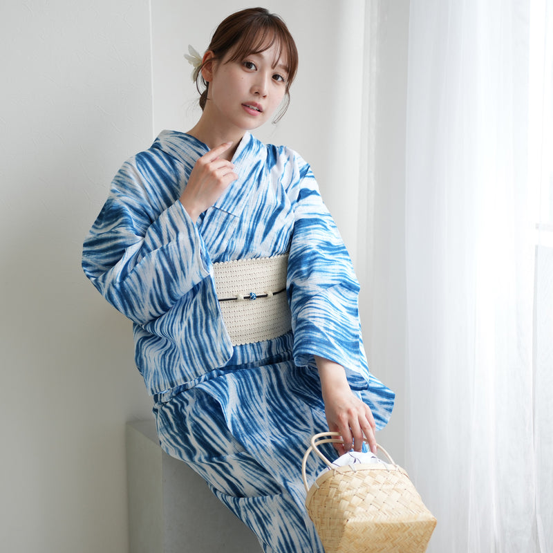 【 utatane 有松絞り 浴衣3点セット ( ゆかた・帯・下駄 ) 絞り 久野浩彬/ 絞り染 久野浩彬　嵐絞り】フリーサイズ　極み 伝統工芸 日本製 国内縫製 手縫い併用  （5010258711）