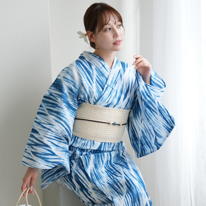 【 utatane 有松絞り 浴衣3点セット ( ゆかた・帯・下駄 ) 絞り 久野浩彬/ 絞り染 久野浩彬　嵐絞り】フリーサイズ　極み 伝統工芸 日本製 国内縫製 手縫い併用  （5010258711）
