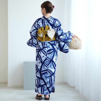 【 utatane 有松絞り 浴衣3点セット ( ゆかた・帯・下駄 ) 絞り 久野トシ子/ 絞り染 北條義昌　茂み葉】フリーサイズ　極み 伝統工芸 日本製 国内縫製 手縫い併用  （5010259211）
