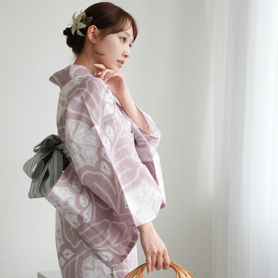 【 utatane 有松絞り 浴衣3点セット ( ゆかた・帯・下駄 ) 酒井富子 近藤美枝子/ 染色 北條義昌 芭蕉】フリーサイズ　極み 伝統工芸 日本製 国内縫製 手縫い併用 （5010259311）