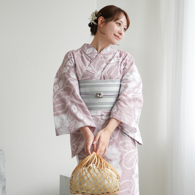 【 utatane 有松絞り 浴衣3点セット ( ゆかた・帯・下駄 ) 酒井富子 近藤美枝子/ 染色 北條義昌 芭蕉】フリーサイズ　極み 伝統工芸 日本製 国内縫製 手縫い併用 （5010259311）