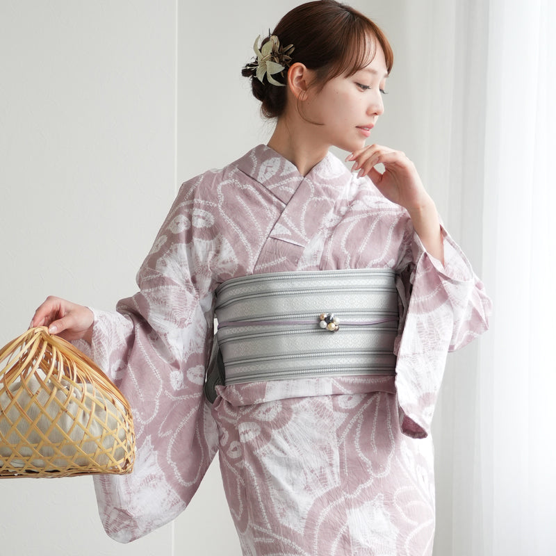 【 utatane 有松絞り 浴衣3点セット ( ゆかた・帯・下駄 ) 酒井富子 近藤美枝子/ 染色 北條義昌 芭蕉】フリーサイズ　極み 伝統工芸 日本製 国内縫製 手縫い併用 （5010259311）