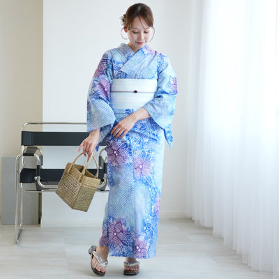 【 utatane 有松絞り 浴衣3点セット ( ゆかた・帯・下駄 ) 涼風に流れる花】フリーサイズ　特選シリーズ 伝統工芸 日本製 国内縫製 手縫い併用  （5010259411）