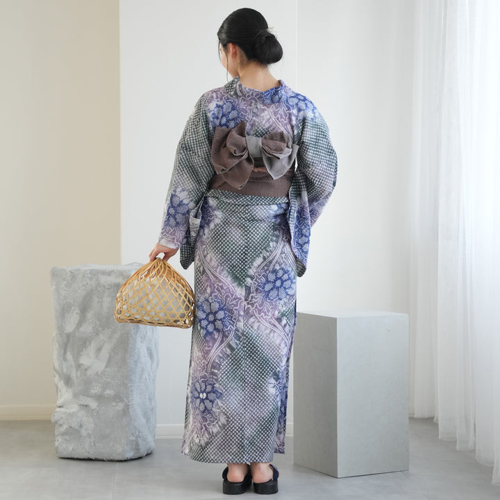 utatane 有松絞り 浴衣3点セット ( ゆかた・帯・下駄 ) 緑に