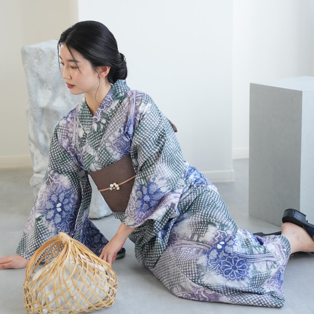 絞り浴衣 utatane 紫×ローズピンク 絞り浴衣 utatane 紫×ローズピンク