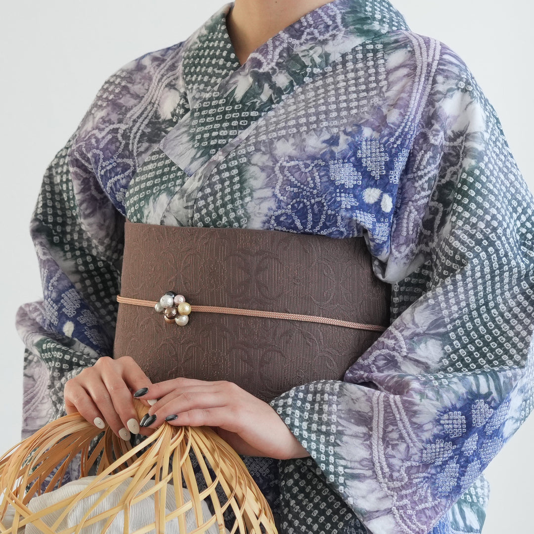 有松絞り　浴衣帯下駄３点セット　紫と緑の夏花 楽天市場】【utatane 有松絞り 浴衣3点セット 紫と緑の蔓花